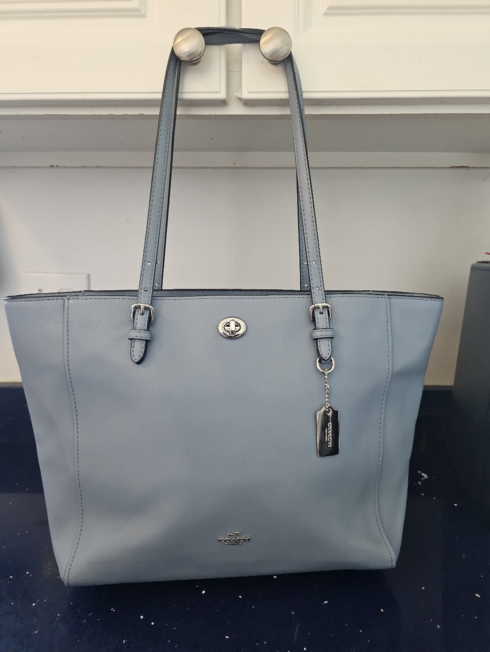 Coach Turnlock Tote In Beautiful Blue Color 37142